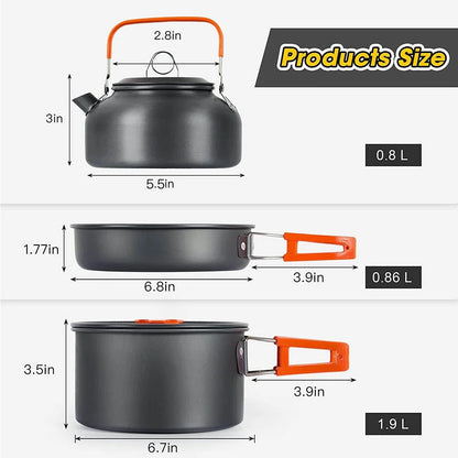 Camping Cooking Set Camping Cookware Travel Tableware Outdoor Picnic Set Teapot for 2-3 Peaple Non-Stick Pots Assorted Sets