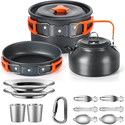 Camping Cooking Set Camping Cookware Travel Tableware Outdoor Picnic Set Teapot for 2-3 Peaple Non-Stick Pots Assorted Sets