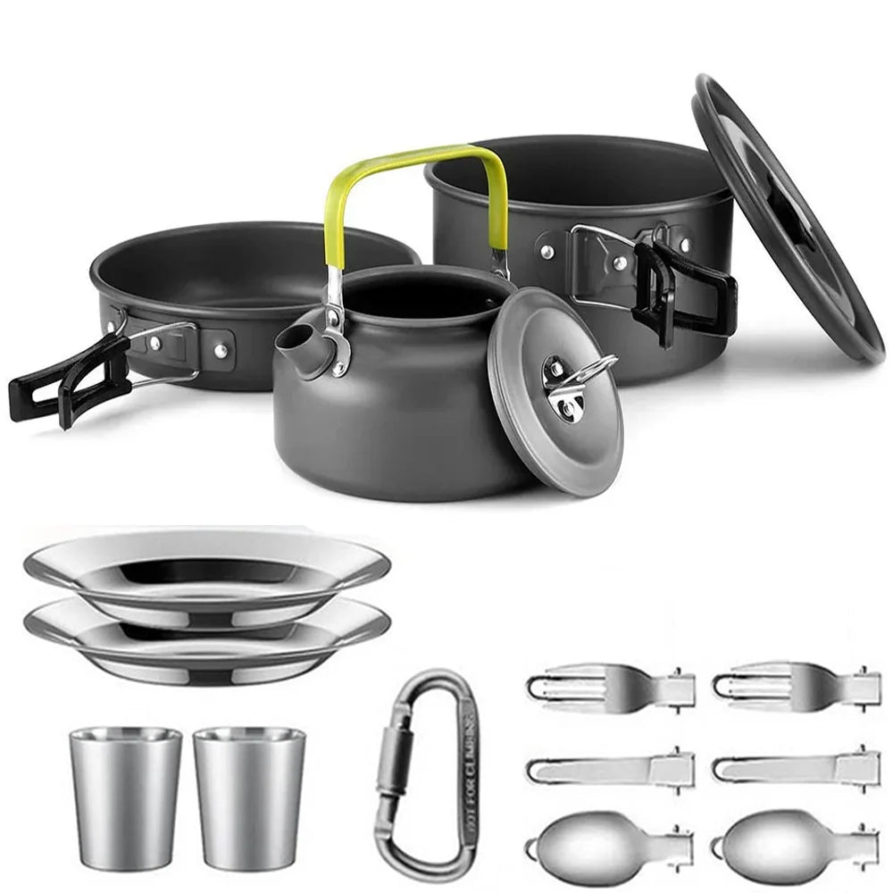 Camping Cooking Set Camping Cookware Travel Tableware Outdoor Picnic Set Teapot for 2-3 Peaple Non-Stick Pots Assorted Sets