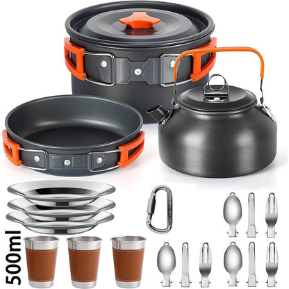 Camping Cooking Set Camping Cookware Travel Tableware Outdoor Picnic Set Teapot for 2-3 Peaple Non-Stick Pots Assorted Sets